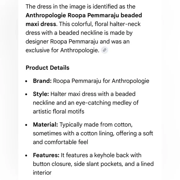 Roopa Pemmaraju X Anthropologie Floral Maxi Halter Beaded Colorful Dress Size XL - Picture 17 of 17